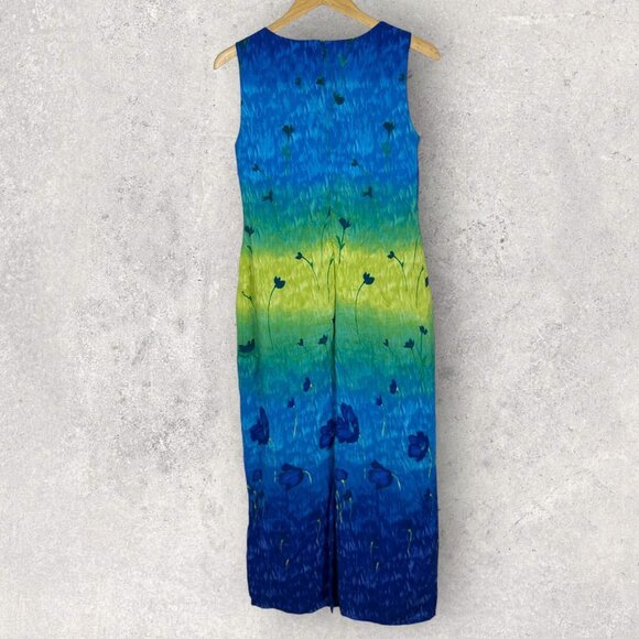 Vintage Chatcarel Bohemian Print Blue Yellow Maxi Shift Dress Size 6 Canada Made - Picture 11 of 11